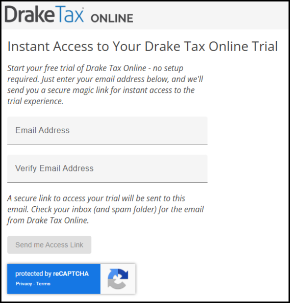 Trial signup page